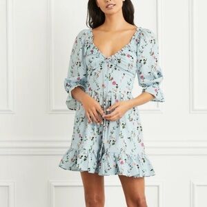 Hill House Light Blue Floral Ruffle Midi Dress Sz XXS